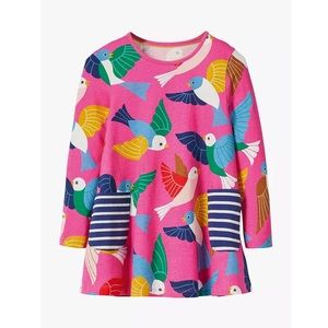 Mini Boden Tickled Pink Bird Song Jersey Tunic Top size 11/12